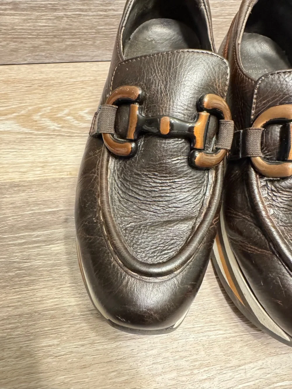 Softwaves Alina Cognac Leather Platform Loafers Sz 36.5 US 6.5
